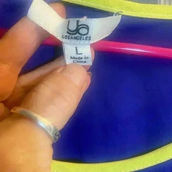 Ya Los Angeles sheer multicolor top in front in yellow green & purple size large - Picture 2 of 4